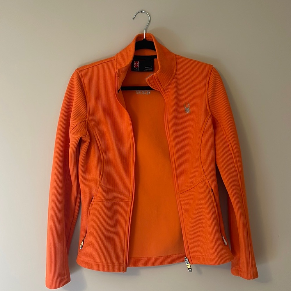 Orange Spyder knitted zipper up sweater size medium